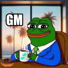 Pepe the Frog says GM with coffee