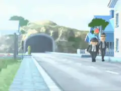 Villager running past agents in Animal Crossing