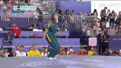 Breakdancer performs headspin at Paris Olympics