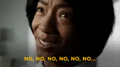 Woman crying and smiling saying no