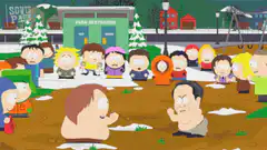 Mr. Garrison and a naked man in mud