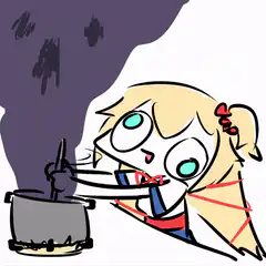 blonde girl stirring pot with chopsticks