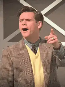 Jim Carrey pointing and shouting