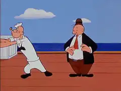 Popeye and Bluto with a tray of sandwiches