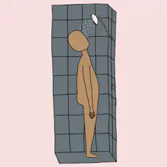 Naked person standing in shower