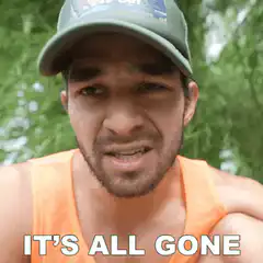 Man in orange tank top says it's all gone