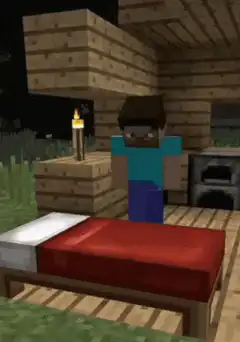 Minecraft Steve gets kicked out of bed by sheep