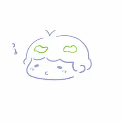 blue cartoon character with green eyes