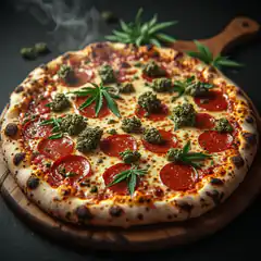 pepperoni pizza with weed buds