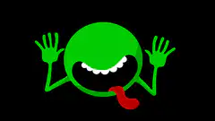 Green monster waving and sticking out tongue