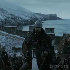 Viking on horseback in snow
