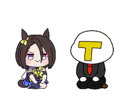Chibi horse girl and T-head man sitting