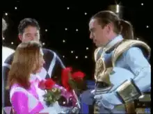Power Rangers Pink Ranger receives roses