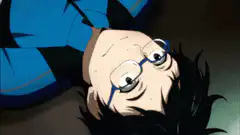 anime character lying down with shoe on face