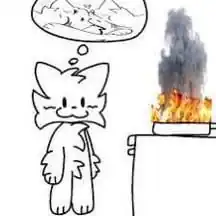Cat thinking about a cat while a book burns