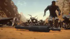 Deadpool grabs gun and shoots