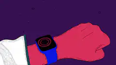 Red fist with smartwatch