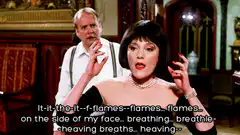 Blonde woman describing flames
