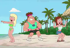 Fat guy doing handstand on beach
