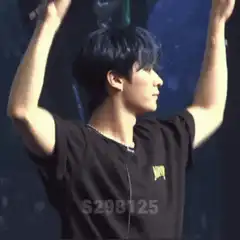 K-pop idol waving and holding green lightstick
