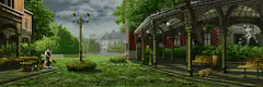 Couple under umbrella in park