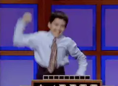 Young contestant celebrates on a game show