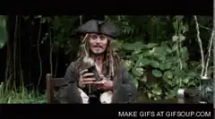 Jack Sparrow drinks from a bottle