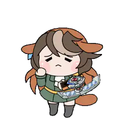 Chibi character holding a tray with a sad expression
