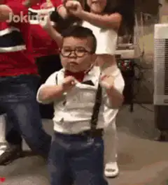 Little boy dancing with glasses