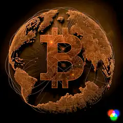 Bitcoin symbol on rotating globe