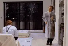 Man in plastic suit dancing