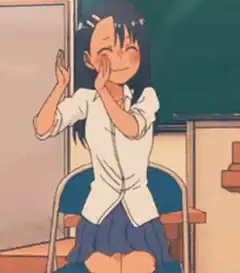 Anime girl giggling in classroom
