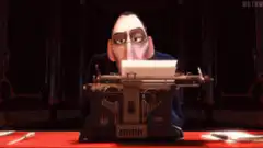 Gru typing on a typewriter