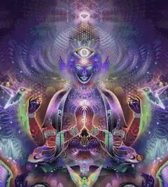 Psychedelic meditating figure with third eye