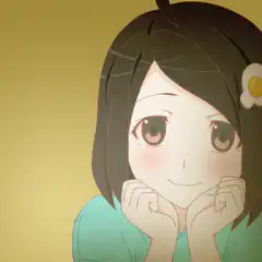 anime girl smiling with hands on chin