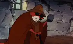 Fox in a brown cloak with a hammer