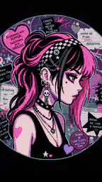 anime girl with pink hair winks