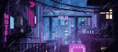 Cyberpunk city street with flying cars