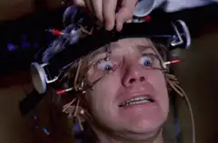 Woman with electrodes on head