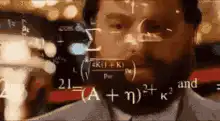 Man with math equations on face