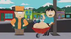 Towelie waving from wheelbarrow