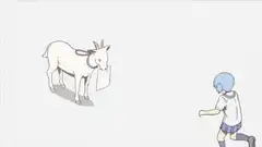 Girl runs into goat