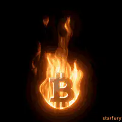 Bitcoin symbol engulfed in flames