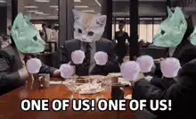 Cat and hamster heads at office meeting