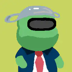 Green frog in suit and cap