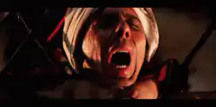 Demon with horns holding screaming woman
