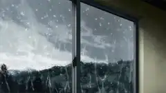 Rainy window with forest view