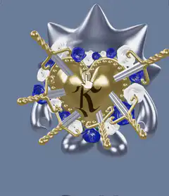 Golden heart with crossed swords and roses