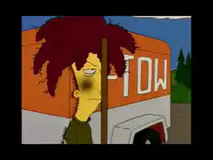 Sideshow Bob tied to a pole with U-Tow truck