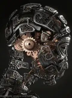 Steampunk robot head gears turning